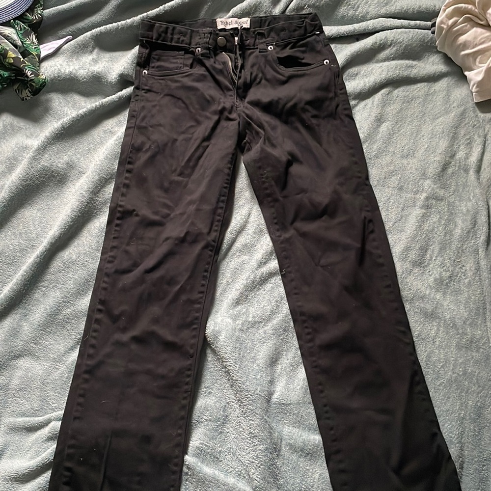 Plain black children’s jeans, Rebel and Soulbrand, straight cut